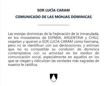 Las monjas dominicas de Espaa, Argentina y Chile reprenden pblicamente a Sor Luca Caram
