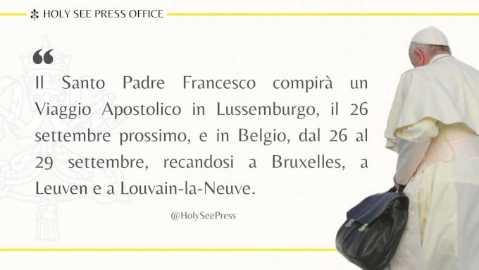 El Papa viajar a Luxemburgo y Blgica del 26 al 29 de septiembre