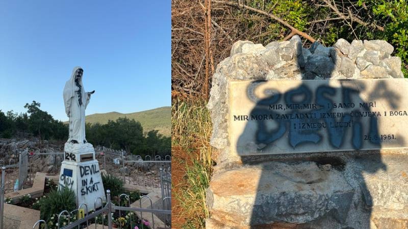 Profanaci�n en Međugorje: vandalizan la im�gen de la Virgen y la Cruz Azul