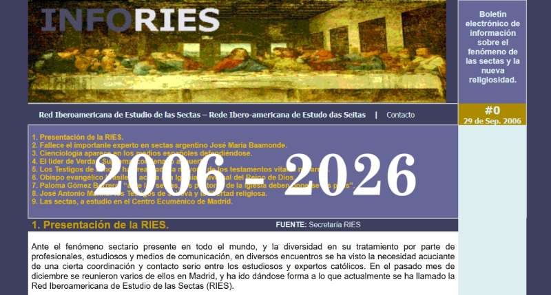 El bolet�n InfoRIES cumple 20 a�os con m�s de 12.000 noticias sobre sectas